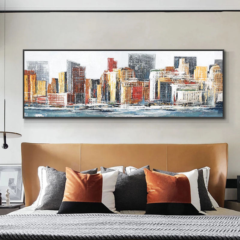 Vibrant Chicago Skyline Oil Painting - Urban Landscape Art for Modern Interiors