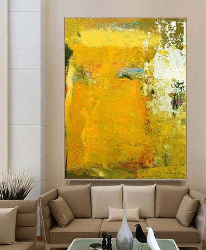 Vibrant Abstract Oil Painting in Bold Yellow Tones for Modern Home Decor