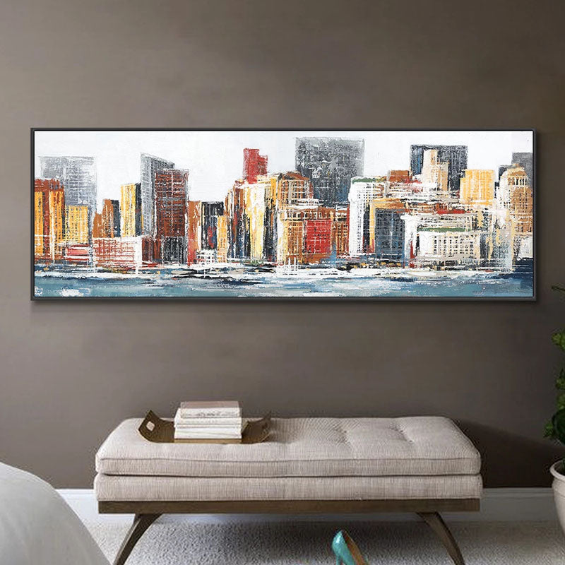 Vibrant Chicago Skyline Oil Painting - Urban Landscape Art for Modern Interiors