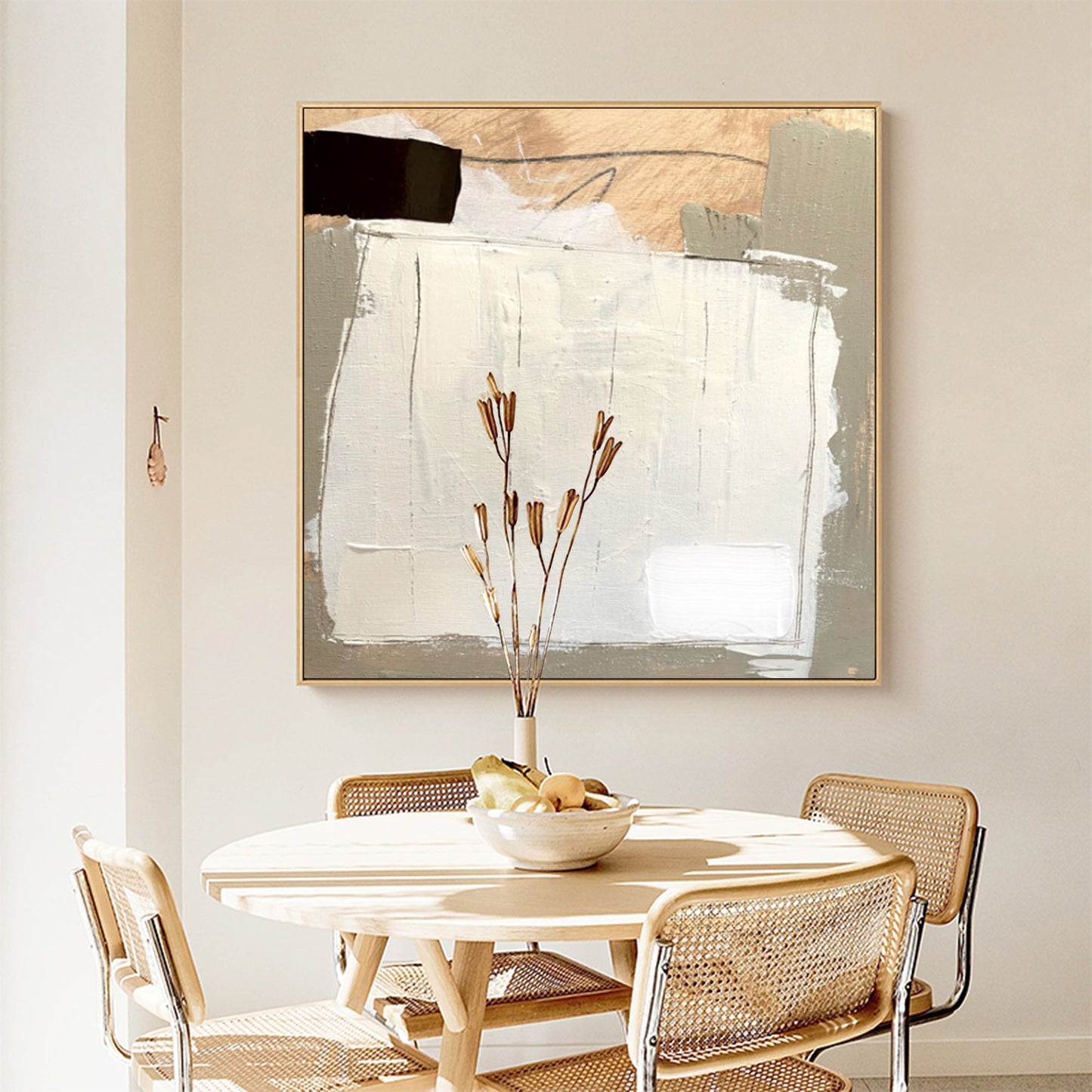 Contemporary Abstract Oil Painting with Neutral Tones and Textured Depth