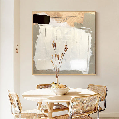 Contemporary Abstract Oil Painting with Neutral Tones and Textured Depth