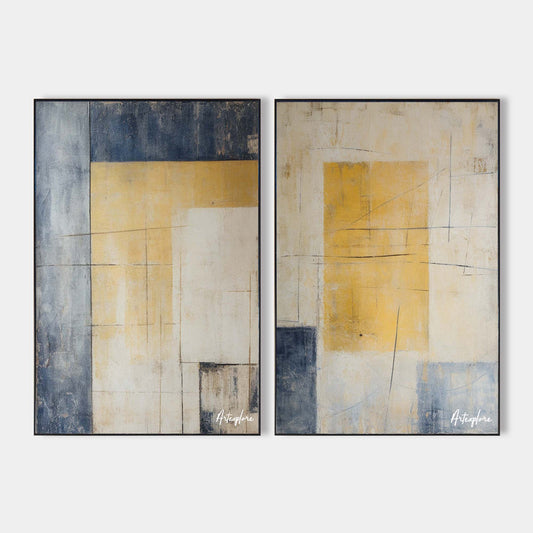 Contemporary Abstract Duo in Yellow and Blue for Modern Home Decor