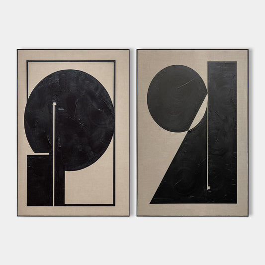 Contemporary Black and White Abstract Oil Painting Set for Modern Home Decor