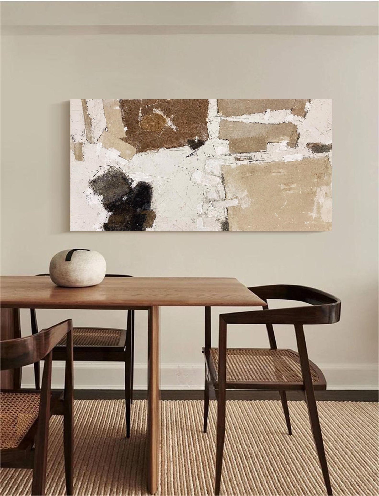 Contemporary Minimalist Abstract Oil Painting in Earth Tones and Textured Layers