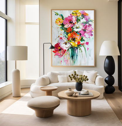 Vibrant Floral Abstract Oil Painting for Modern Home Decor