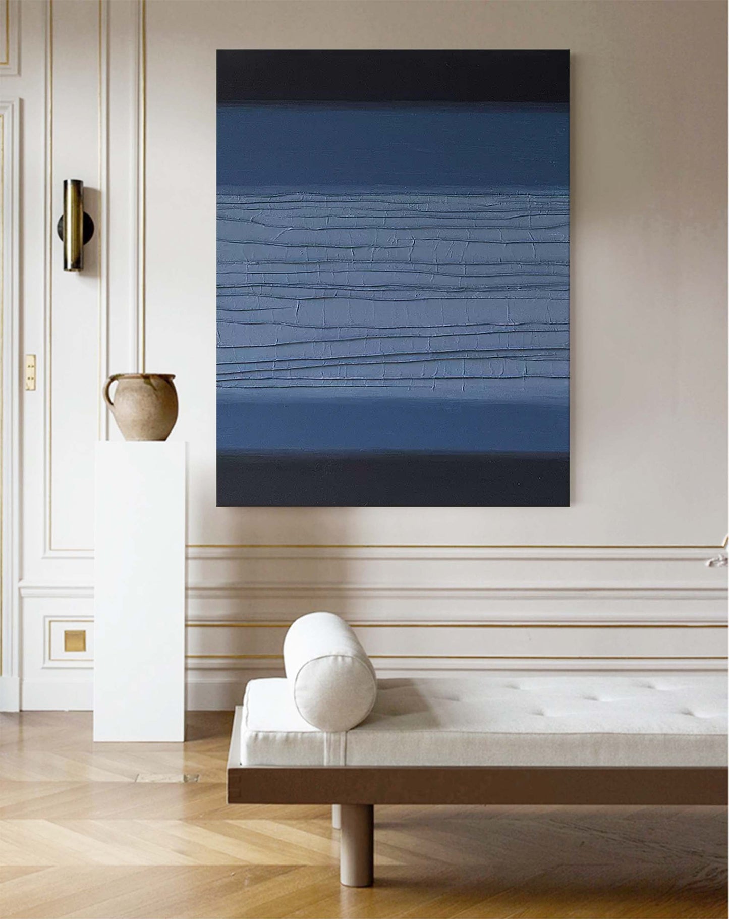 Contemporary Minimalist Blue Oil Painting for Modern Home Decor
