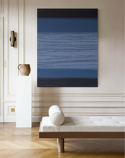 Contemporary Minimalist Blue Oil Painting for Modern Home Decor