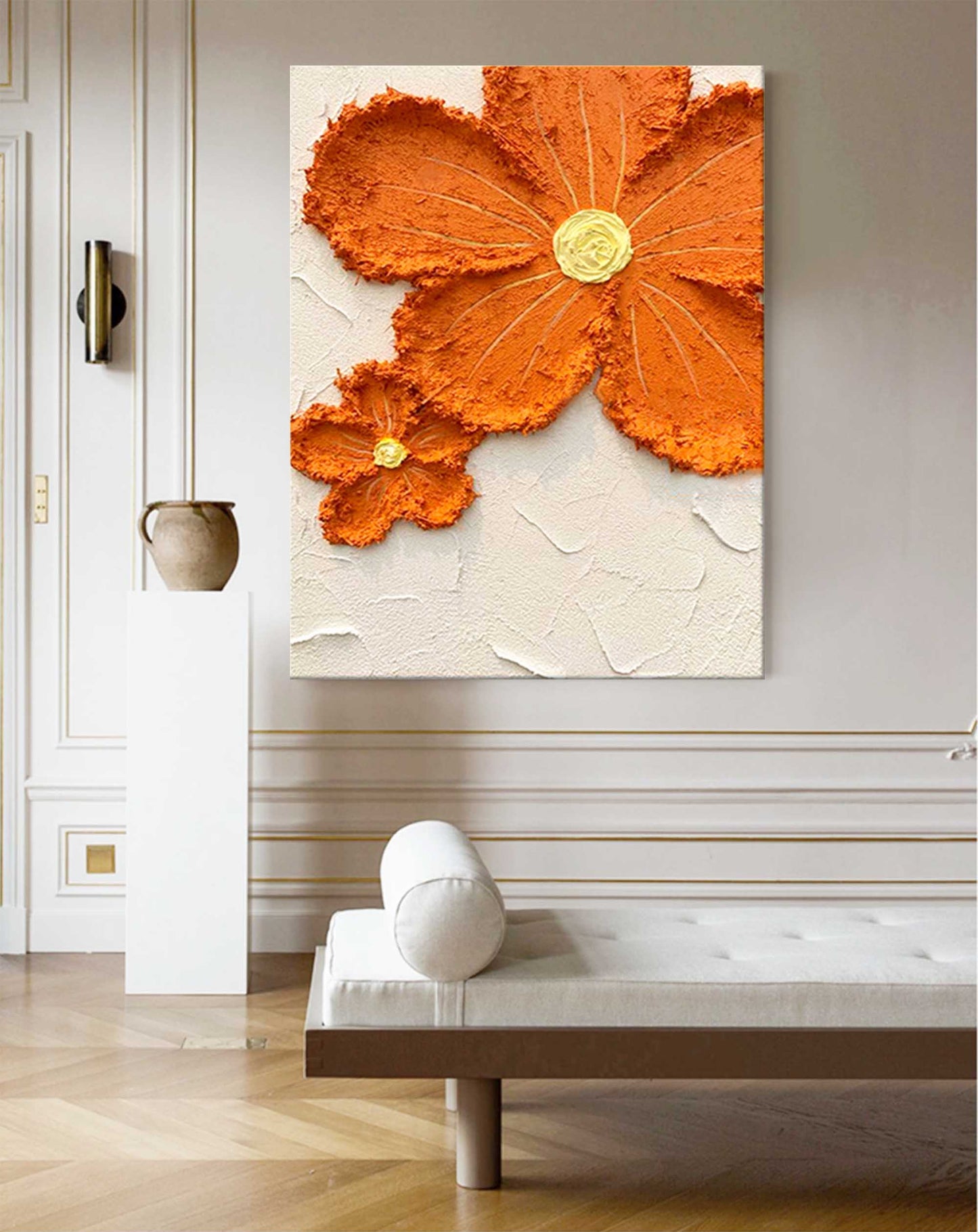 Vibrant Orange Flower Oil Painting for Home Decor and Art Lovers