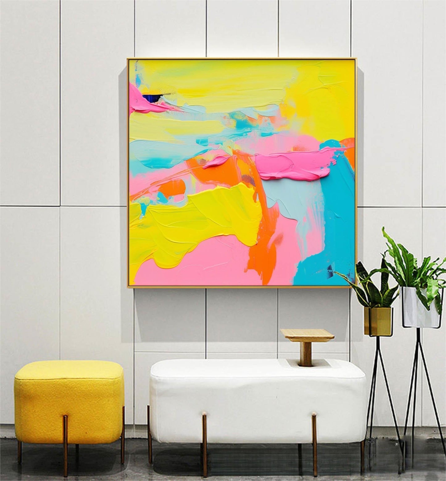 Vibrant Abstract Oil Painting with Bold Colors for Modern Home Decor