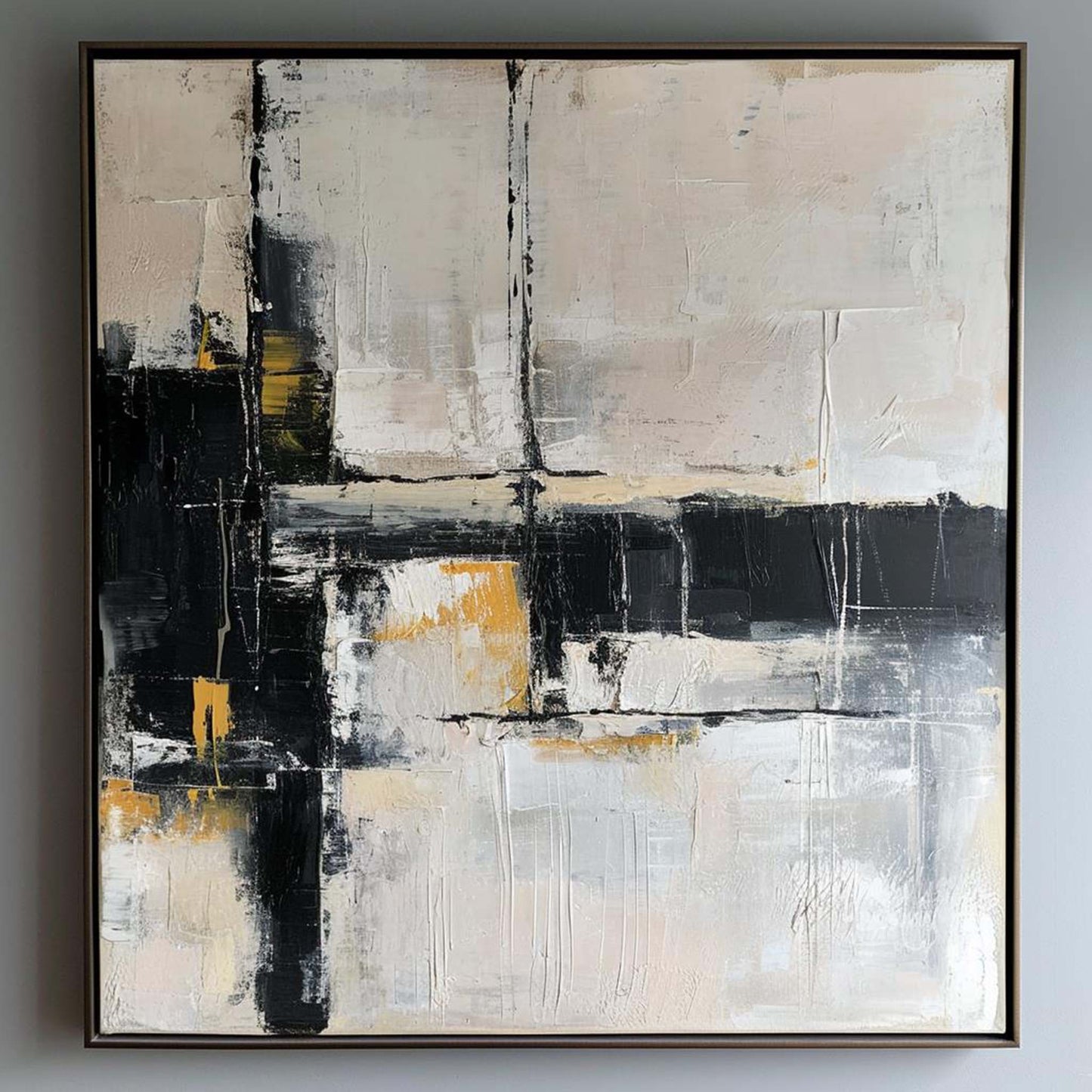 Contemporary Black and Gold Abstract Oil Painting for Modern Home Décor