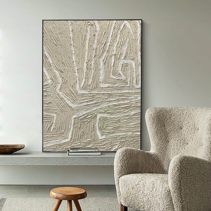 Abstract Minimalist Oil Painting with Textured Line Art Design for Modern Decor