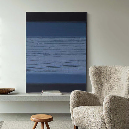 Contemporary Minimalist Blue Oil Painting for Modern Home Decor