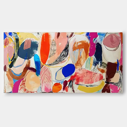 Vibrant Abstract Oil Painting with Dynamic Shapes and Bold Colors for Modern Decor