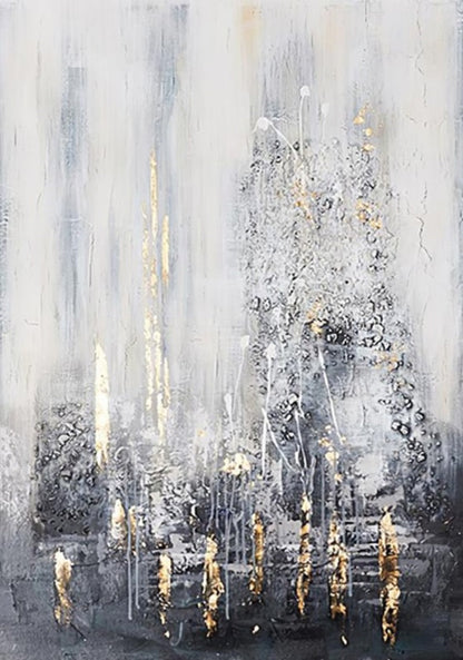 Elegant Abstract Oil Painting in Cool Tones with Gold Highlights