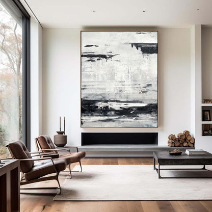 Stunning Black and White Abstract Seascape Oil Painting for Modern Home Decor