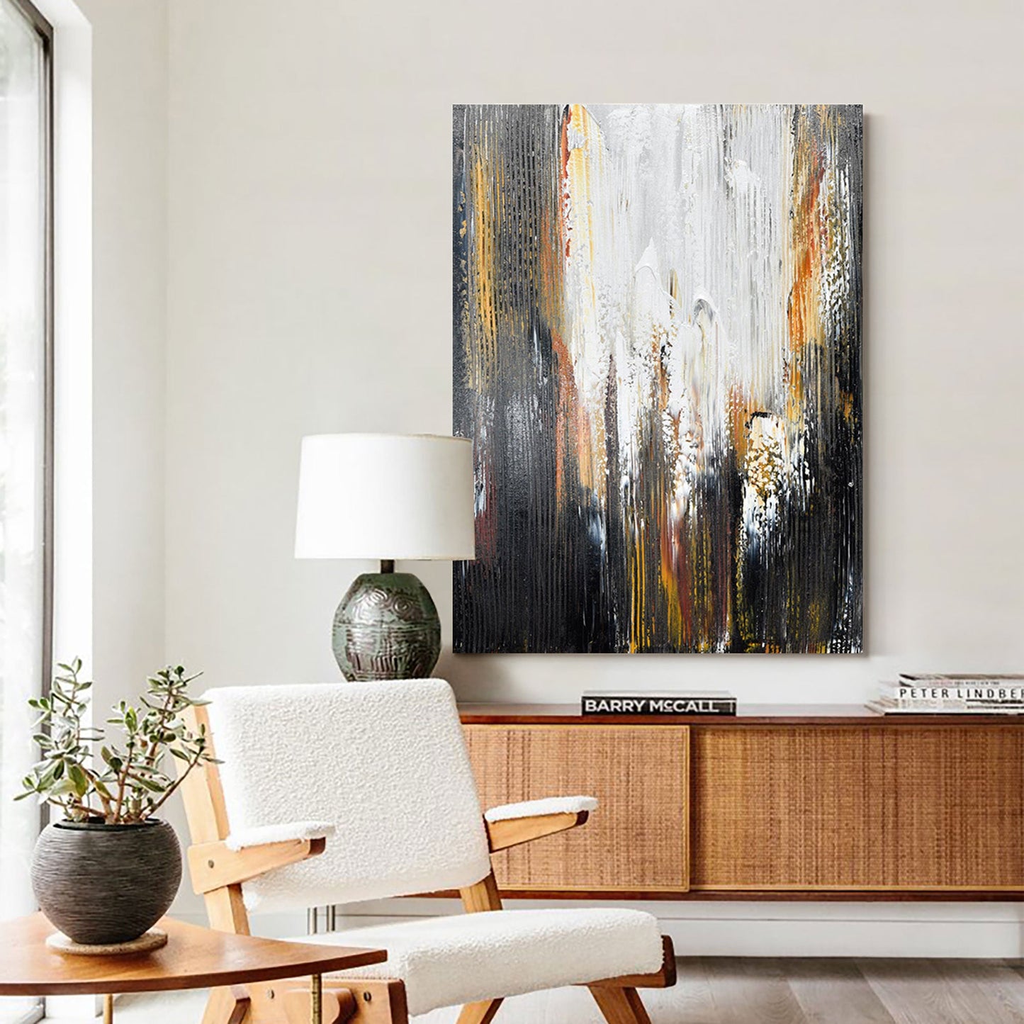 Stunning Black and Gold Abstract Oil Painting for Modern Home Decor