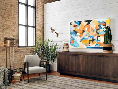 Vibrant Abstract Oil Painting with Bold Colors and Dynamic Shapes for Modern Decor