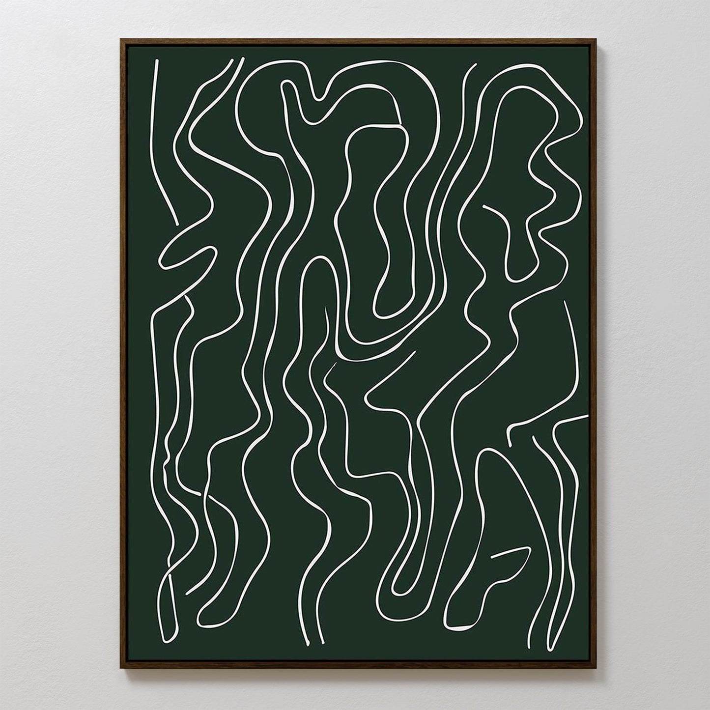 Abstract Emerald Green Canvas Art with Flowing White Lines for Modern Decor