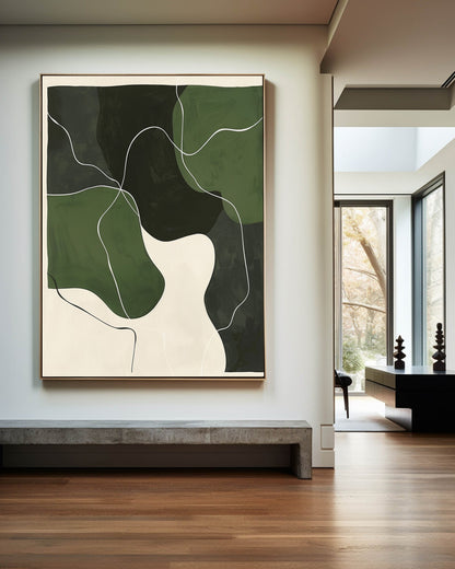 Abstract Green Landscape Oil Painting for Modern Home Decor