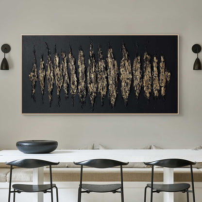 Contemporary Gold and Black Abstract Oil Painting for Modern Home Decor