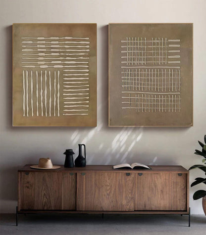 Stylish Beige and Brown Abstract Oil Paintings for Modern Home Decor