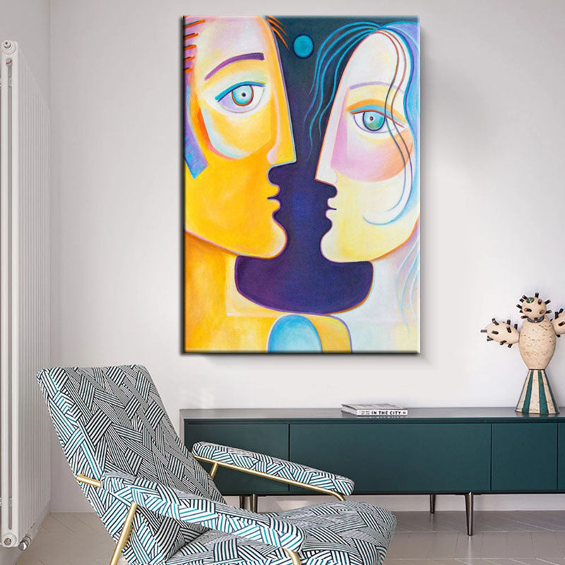 Embracing Humanity: Colorful Oil Painting of Two Faces Intertwined