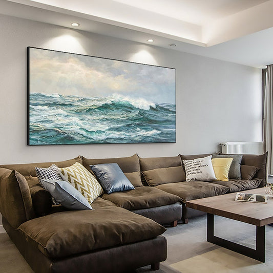 Dynamic Coastal Waves Oil Painting for Serene Home Decor