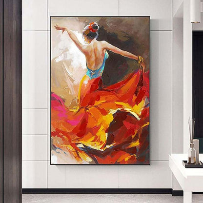 Vibrant Flamenco Dancer Oil Painting in Bold Colors for Dynamic Home Decor