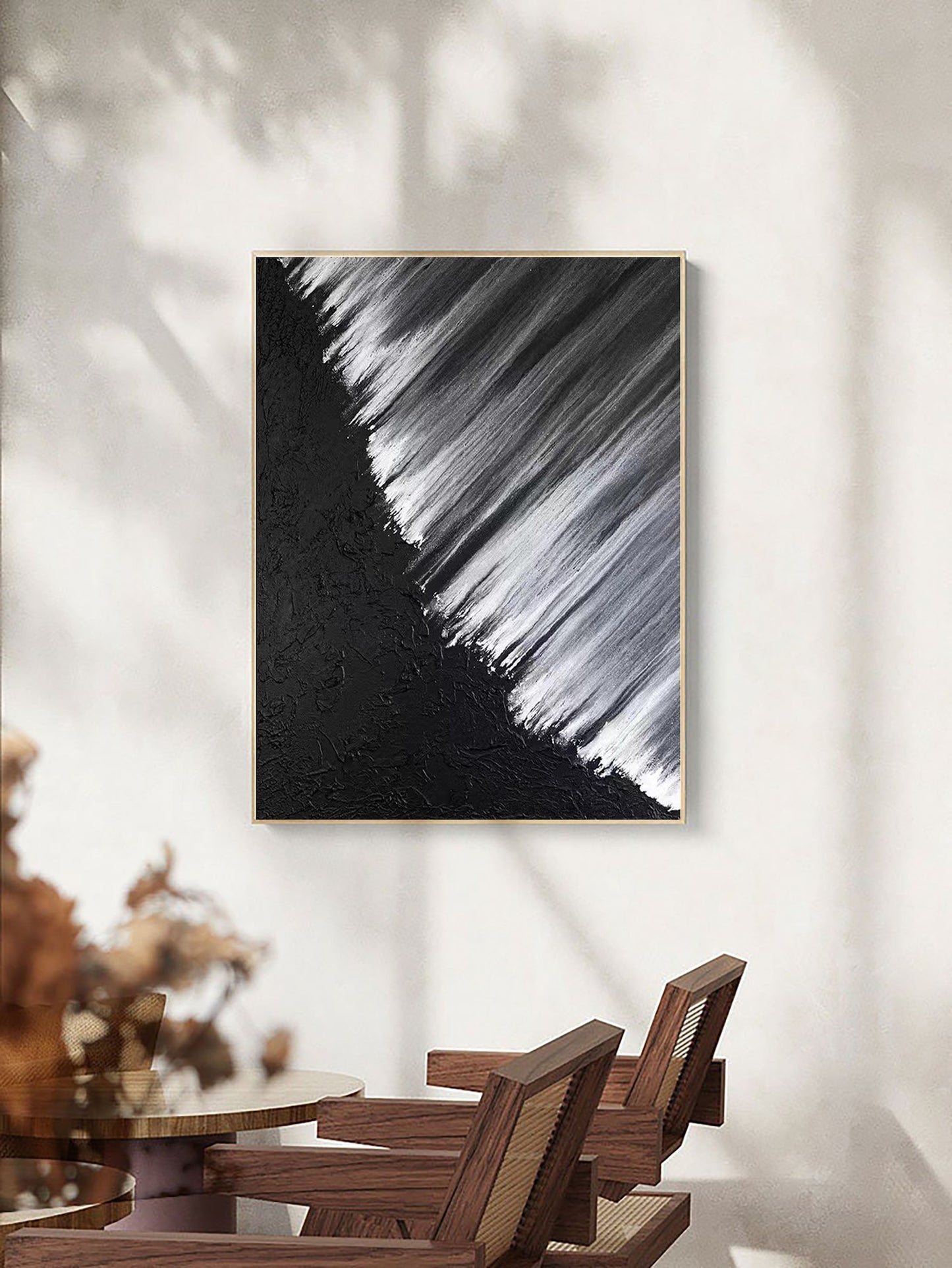 Stunning Black and White Abstract Oil Painting for Modern Home Decor