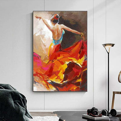 Vibrant Flamenco Dancer Oil Painting in Bold Colors for Dynamic Home Decor