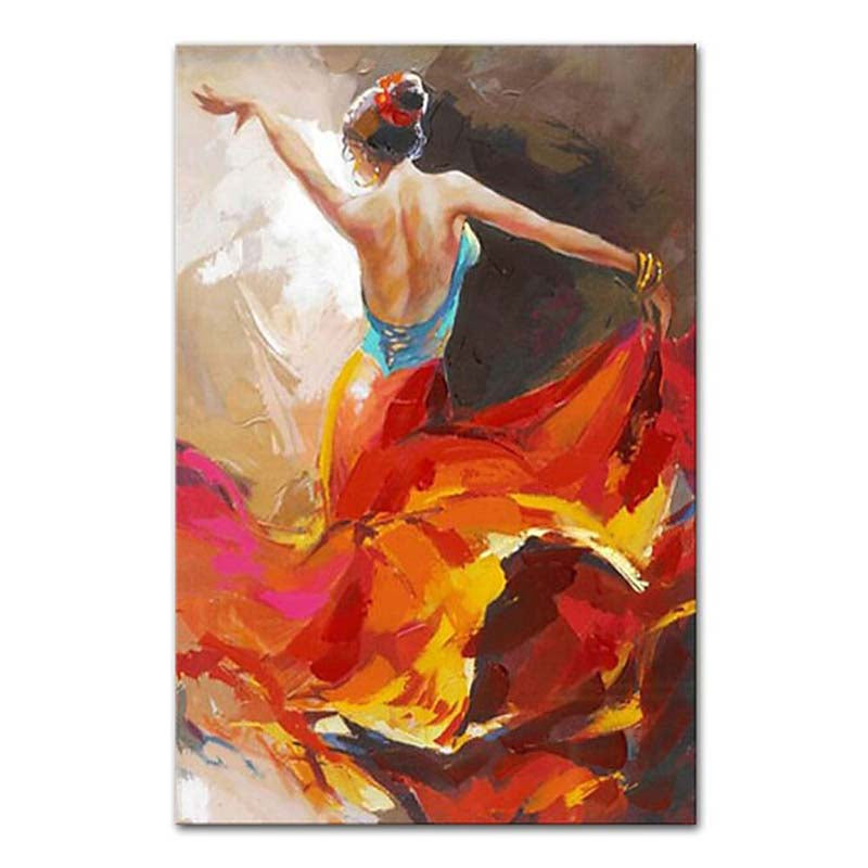 Vibrant Flamenco Dancer Oil Painting in Bold Colors for Dynamic Home Decor