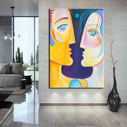 Embracing Humanity: Colorful Oil Painting of Two Faces Intertwined