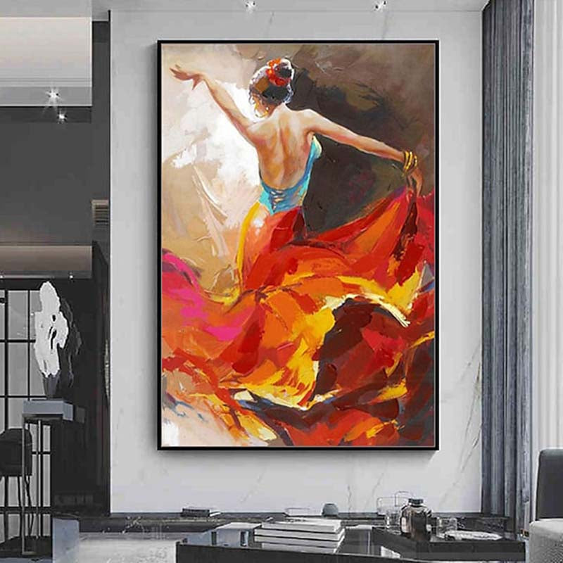 Vibrant Flamenco Dancer Oil Painting in Bold Colors for Dynamic Home Decor