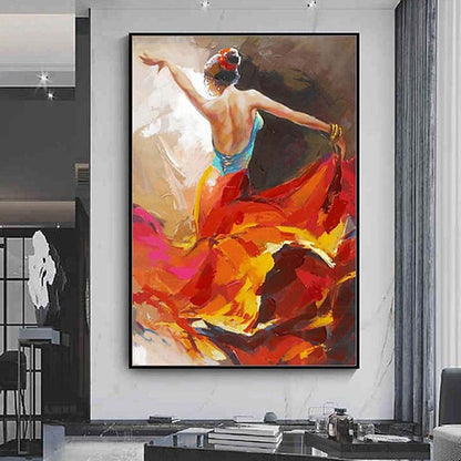 Vibrant Flamenco Dancer Oil Painting in Bold Colors for Dynamic Home Decor