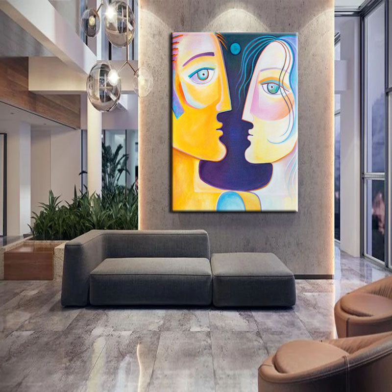 Embracing Humanity: Colorful Oil Painting of Two Faces Intertwined