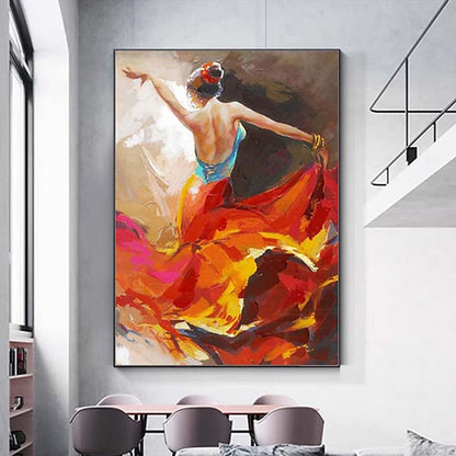 Vibrant Flamenco Dancer Oil Painting in Bold Colors for Dynamic Home Decor