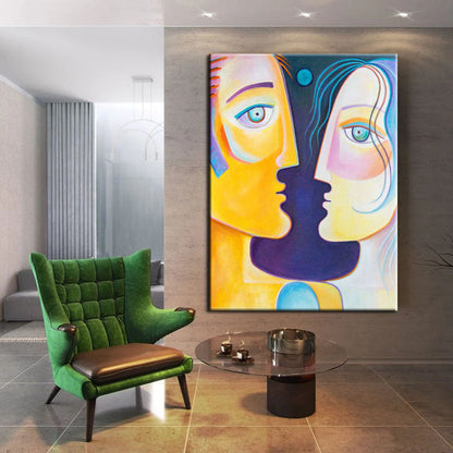 Embracing Humanity: Colorful Oil Painting of Two Faces Intertwined