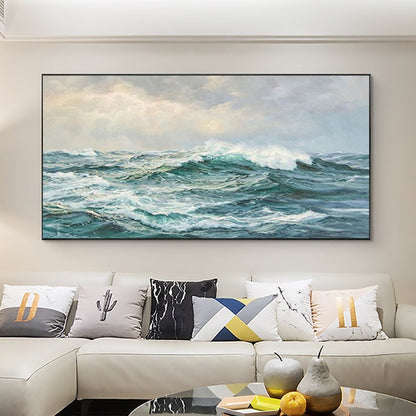 Dynamic Coastal Waves Oil Painting for Serene Home Decor