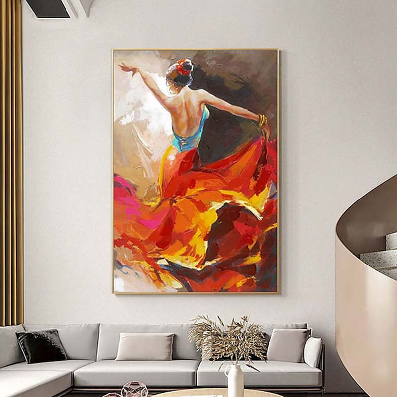 Vibrant Flamenco Dancer Oil Painting in Bold Colors for Dynamic Home Decor