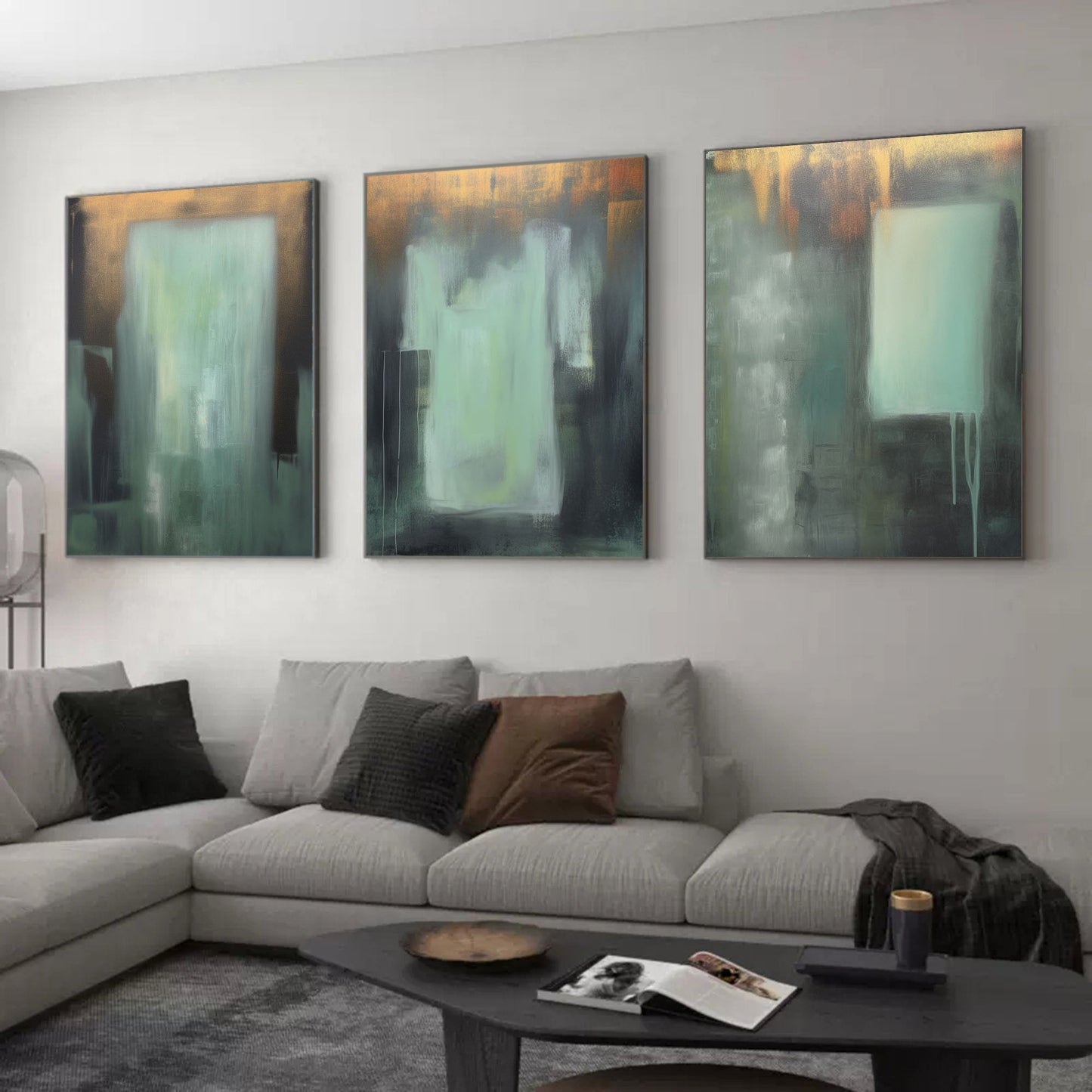 Elegant Abstract Oil Painting Triptych for Modern Home Decor