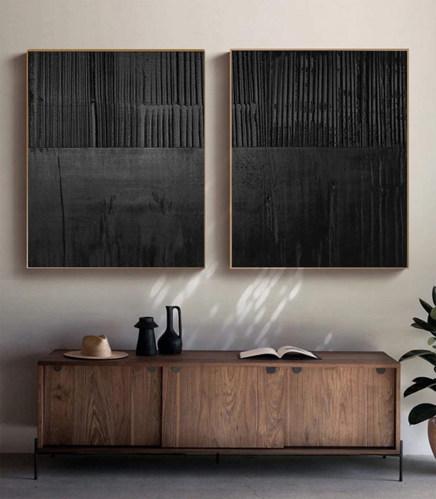 Sleek Black Minimalist Abstract Paintings for Modern Home Decor