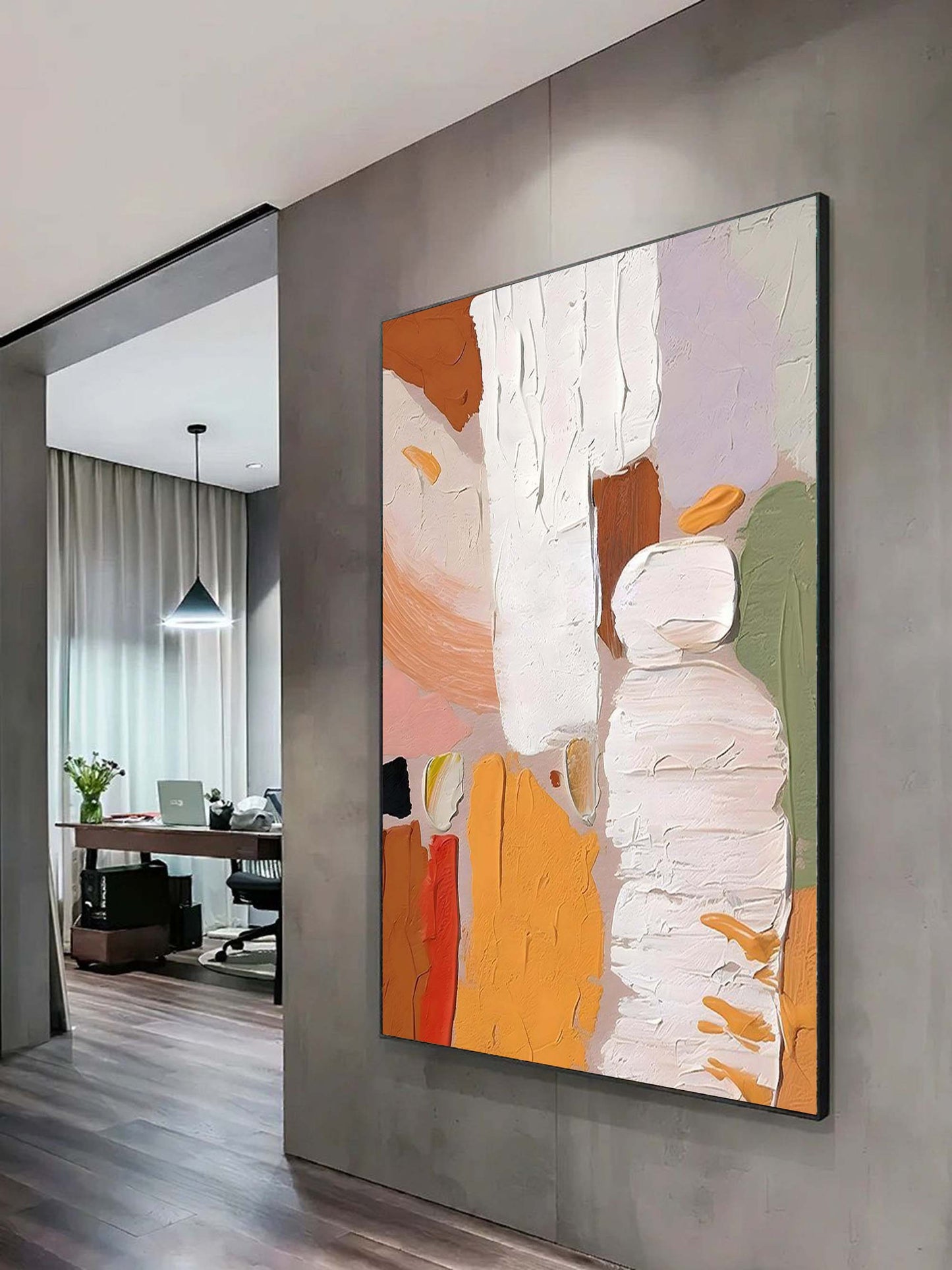 Abstract Expressionism Oil Painting in Vibrant Earthy Tones for Modern Decor