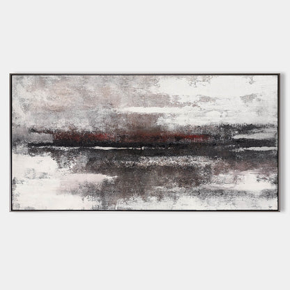 Abstract Black and White Coastal Landscape Oil Painting for Modern Home Decor