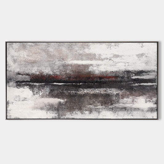 Abstract Black and White Coastal Landscape Oil Painting for Modern Home Decor