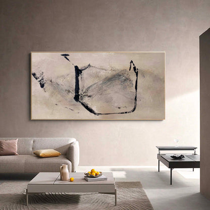 Contemporary Black and Beige Abstract Oil Painting for Modern Home Decor