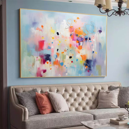 Vibrant Abstract Oil Painting with Colorful Splashes for Modern Home Decor