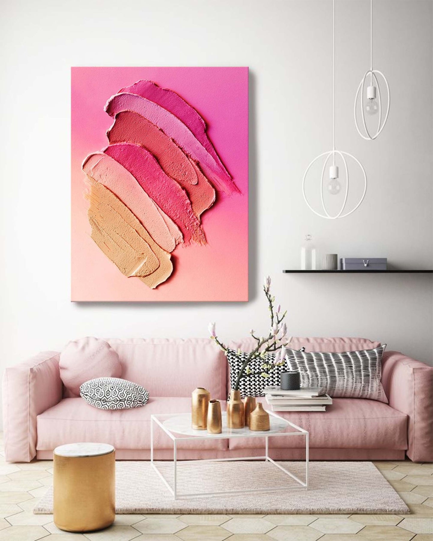 Abstract Pink and Peach Oil Painting for Modern Home Decor