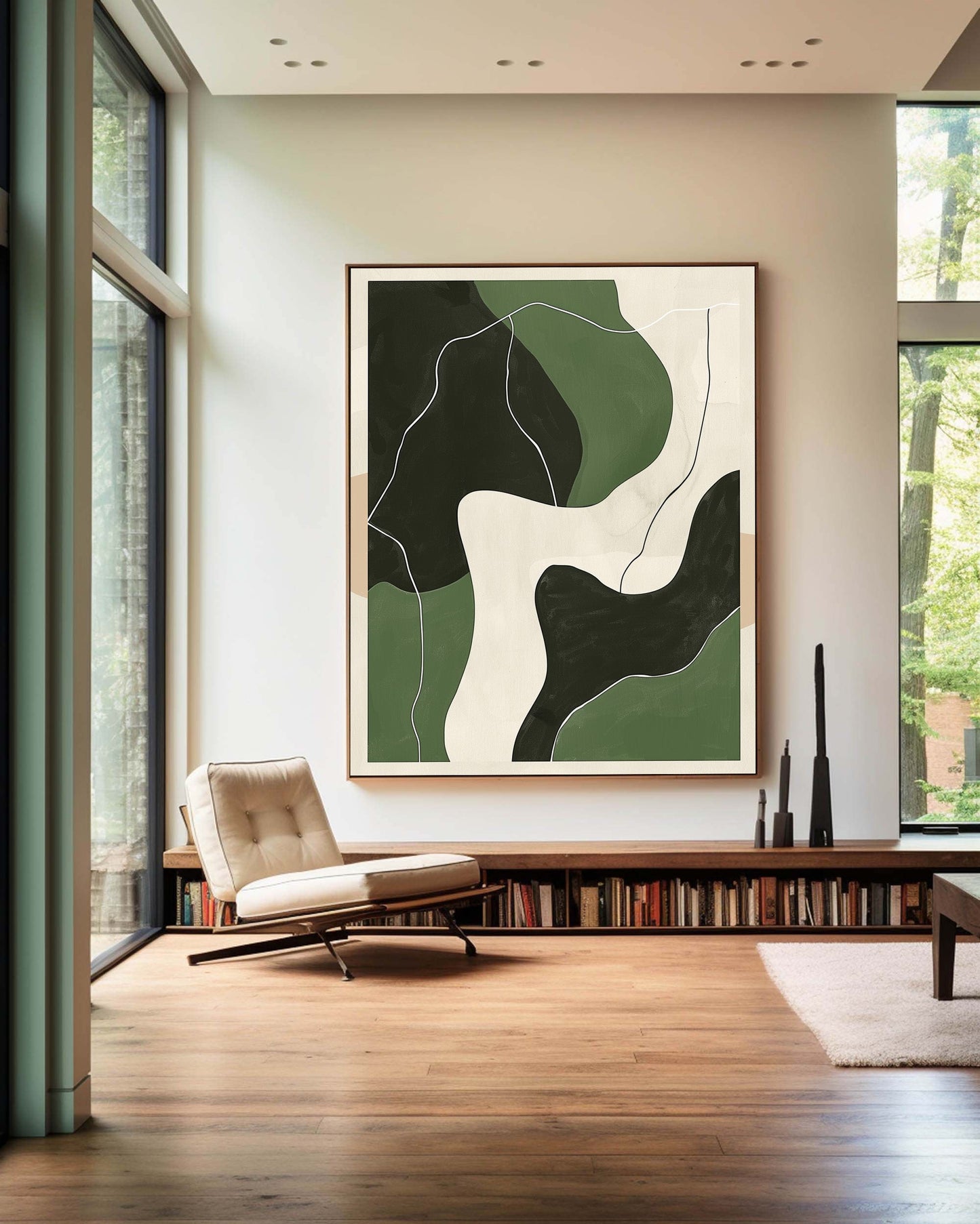 Abstract Green Landscape Oil Painting for Modern Home Decor