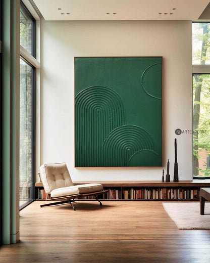 Textured Green Minimalist Abstract Oil Painting for Modern Home Décor