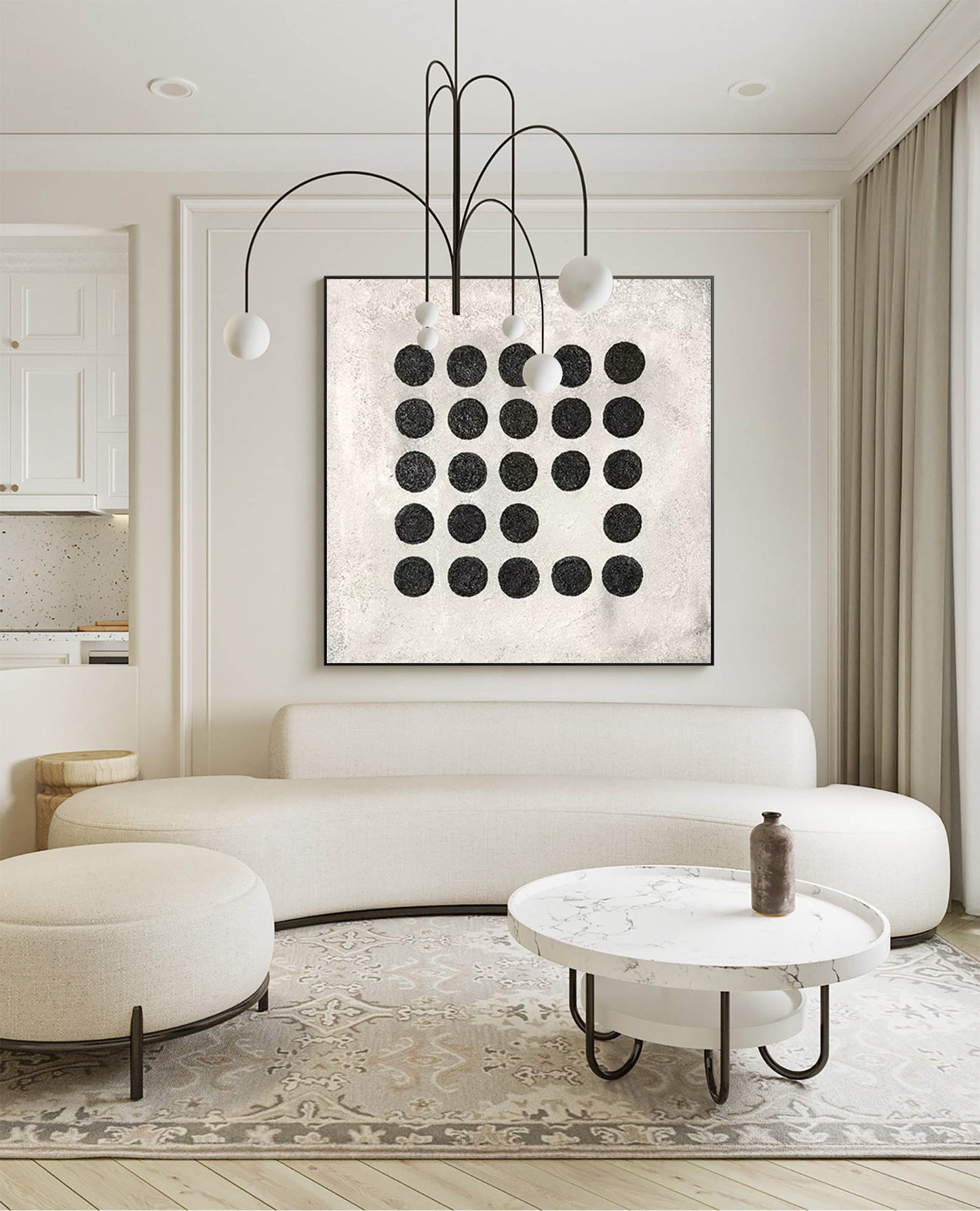 Contemporary Minimalist Geometric Black Dot Artwork for Modern Home Décor